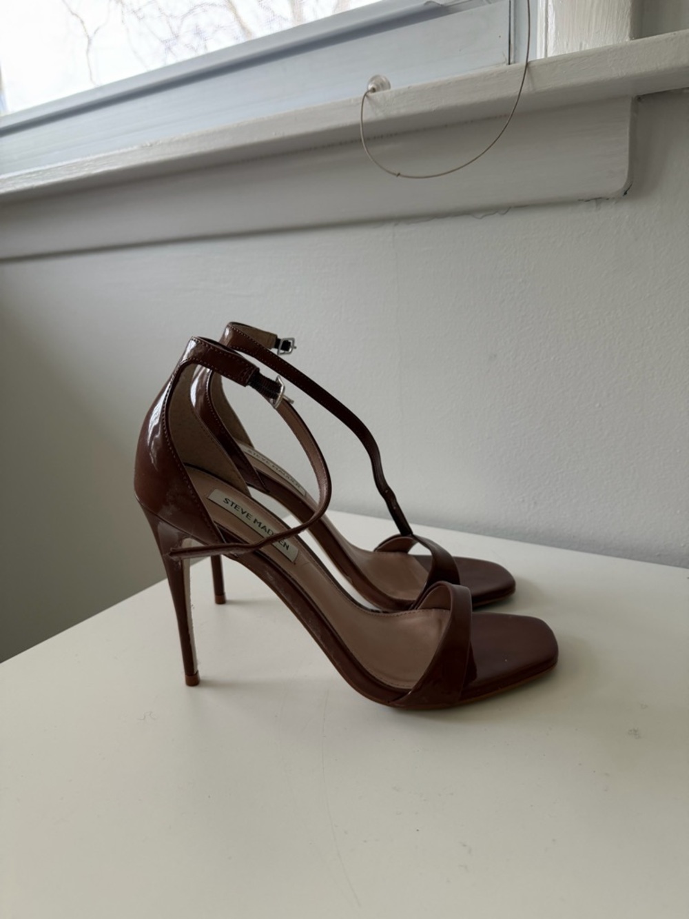 Steve Madden Brown Patent Leather T-Strap Stiletto Heels